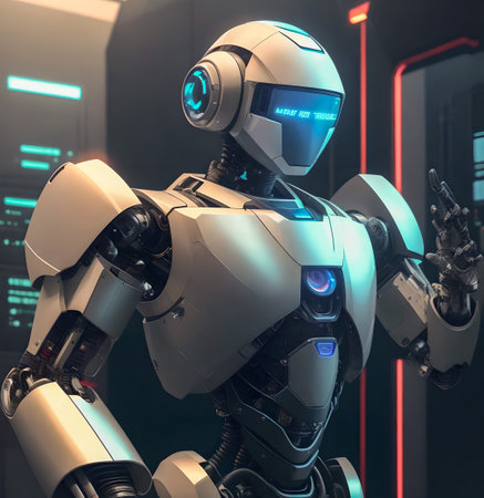 3d rendering humanoid robot or cyborg with future technology concept. created with the help of artificial intelligence technologiesの素材