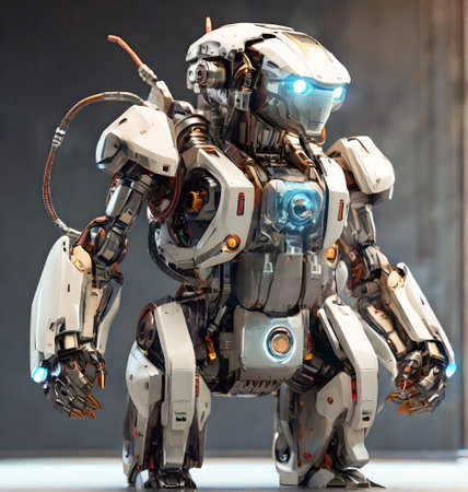 A model of the Humanoid robot on display at the 9th Malaysia International Motor Expo. created with the help of artificial intelligence technologiesの素材