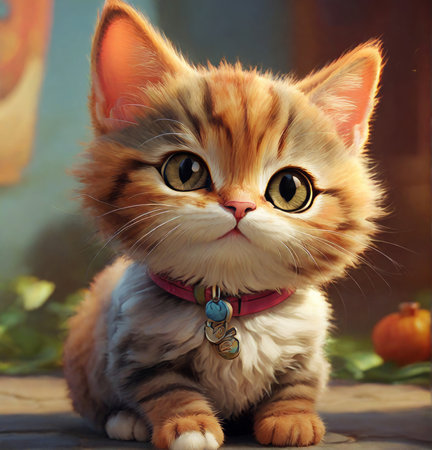 Portrait of a cute Maine Coon kitten with big eyes. created with the help of artificial intelligence technologiesの素材