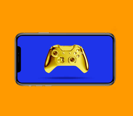 phone with a gamepad on the screenの写真素材