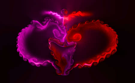 Computer generated red purple black artificial fluid paint splash textureの写真素材