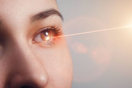 Laser vision correction. Woman's eye. Human eye. Woman eye with laser correction. Eyesight conceptの写真素材