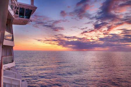 Cruise Ship Deck at Sunsetの写真素材