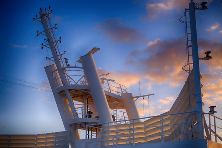 Cruise ship radar at sunriseの写真素材