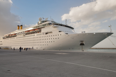 Cruise ship anchored in port, Greeceの写真素材