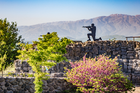 Silhouettee of soldier at Golan Heightsの写真素材