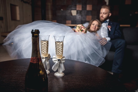 Couple with glass of champagneの写真素材