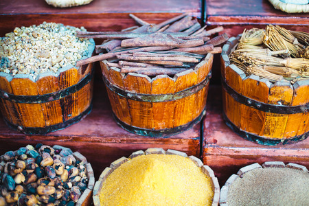 Seamless texture with colorful spices and herbs.Egyptian spice marketの写真素材