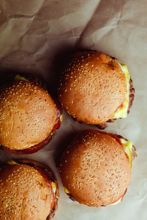 Beautiful Fresh burger a closeup on the background paperの写真素材