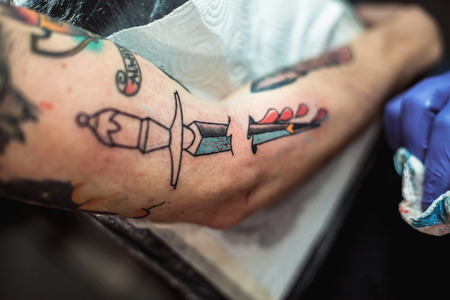 the finished tattoo after treatment healing ointmentの写真素材