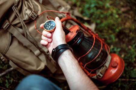 Man holding a compass.