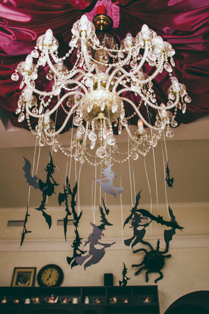 Beautiful autumn background for Halloween with batの写真素材