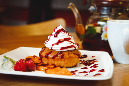 Autumn Pumpkin muffins with cream Ready to Eatの写真素材