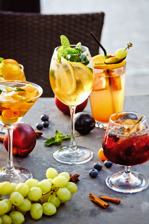 Beautiful Fruit cocktails on dark background with berries;の写真素材