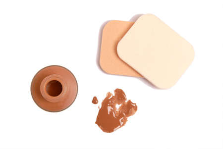 make up accesories - liquid foundation and spongesの写真素材