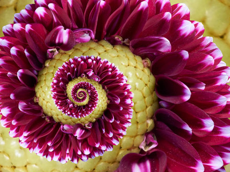 Vinous yellow flower spiral abstract abstract fractal effect pattern background. Floral spiral...