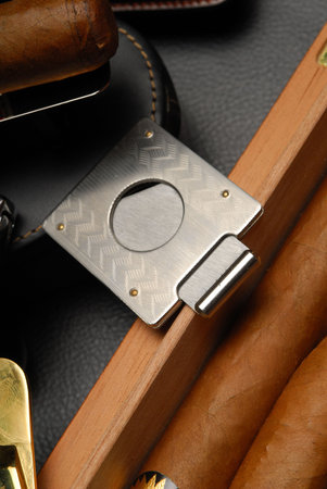 Cigarette case from a wood and a cigarの写真素材