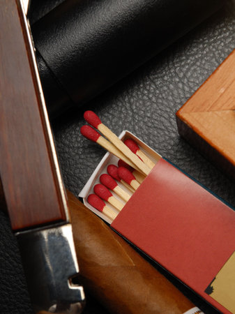 Cigar and matches, cigarette case