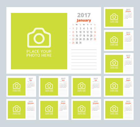 Calendar Template for 2017 Year. Vector Illustration. Week Starts on Sundayのイラスト素材