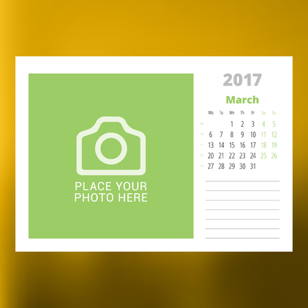 Calendar Template for March 2017. Week Starts Monday.のイラスト素材