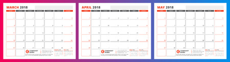 Calendar planner template for spring 2018. March, April, May. Design print vector templateのイラスト素材