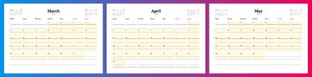 Calendar planner template for spring 2018. March, April, May. Design print vector templateのイラスト素材