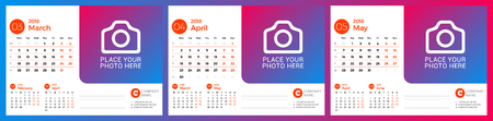 Calendar planner template for spring 2018. March, April and May design print vector template.のイラスト素材