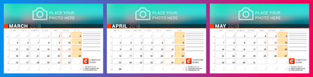 Calendar planner template for spring 2018. March, April and May design print vector template.のイラスト素材