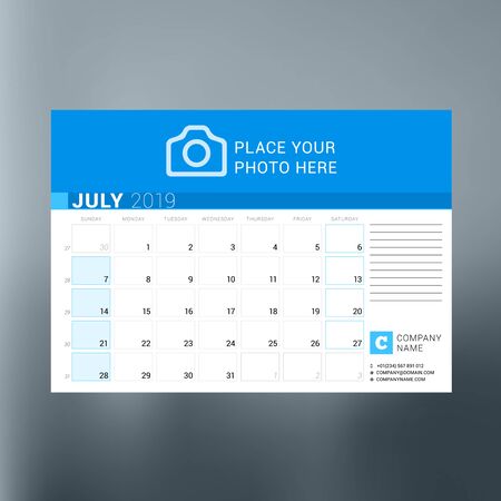 Calendar planner template for July 2019. Design print vector templateのイラスト素材