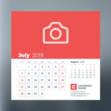 Calendar planner template for July 2019. Design print vector templateのイラスト素材