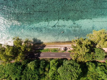 Top view aerial photo from flying drone of an amazingly beautiful sea landscape with turquoise water with copy space for your advertising text message or promotional content. Perfect website background. Aerial view. Top view. amazing nature background.Theの写真素材