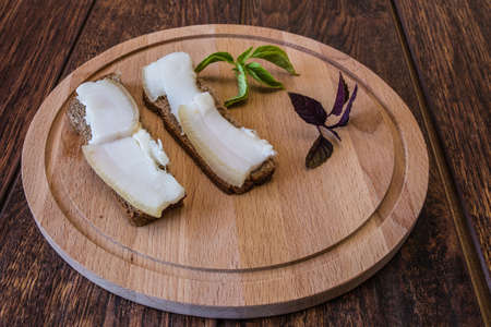 Pork fat and Basil sandwichesの写真素材