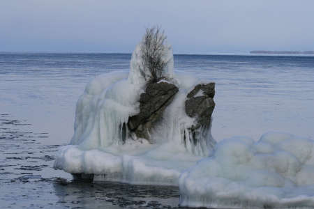 Stone "Turtle" on lake Baikal, winterの写真素材