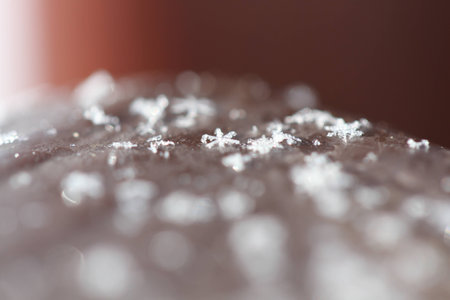 Christmas snowflakes on brown backgroundの写真素材