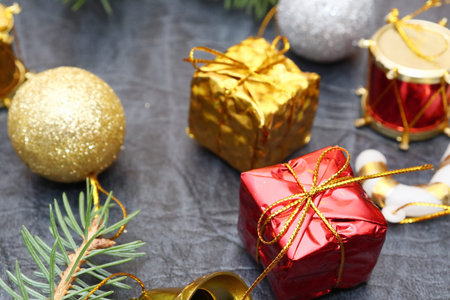 Merry christmas and a happy new year! A sprig of the green symbol of the winter holidays - spruce...