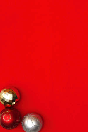 Merry christmas and happy new year greeting card template. Holiday decorations on a plain background, top view.の写真素材