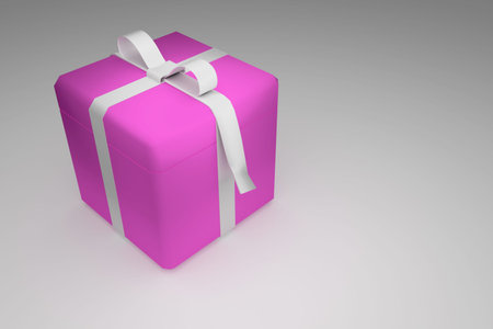 Bright colored gift box tied with a ribbon. Gift box on a gray background. 3D rendering. Free space...