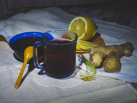 Still life. Natural tea and its ingredients.の写真素材