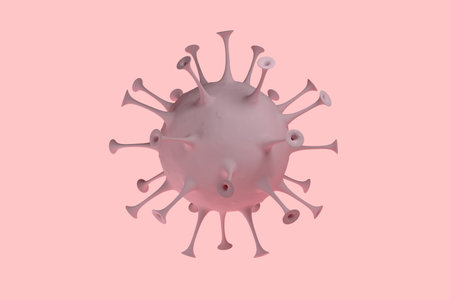 virus   in the blood. Abstract 3D model of  virus with tentacles on a red background. 3D rendering.