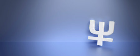 Volumetric white astrological symbol of the planet Neptune, standing on the floor and leaning...