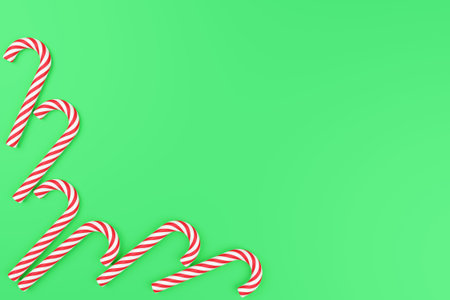New Year and Christmas decor with a green background and free space for insertion. 3D render.