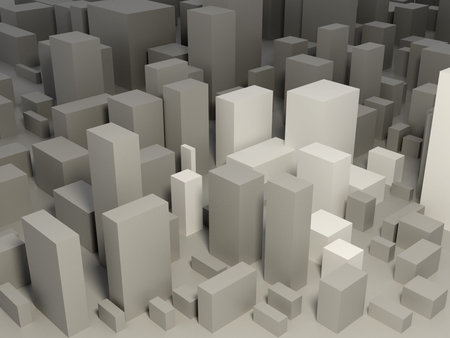 Gray monotonous rectangular buildings within the concrete city.の写真素材
