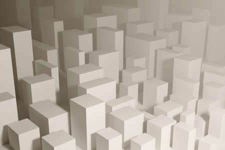 abstraction. Urbanization, dense development of the city. Gray monotonous rectangular buildings within the concrete city. 3D rendering.の写真素材