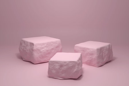 Podium to accommodate three subjects. Pedestal in the form of pink stone blocks on a pink...