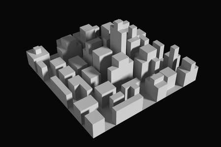 A quarter of an abstract city with gray monochromatic buildings. urbanization. A piece of the city on a black background. 3D rendering.の写真素材