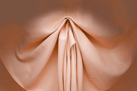 Abstract erotic fantasies inspired by fabric. A fallen yellow curtain hooked on a hook. 3D rendering.の写真素材