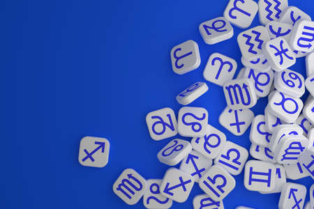 A bunch of white tiles depicting the signs of the Zodiac.の写真素材