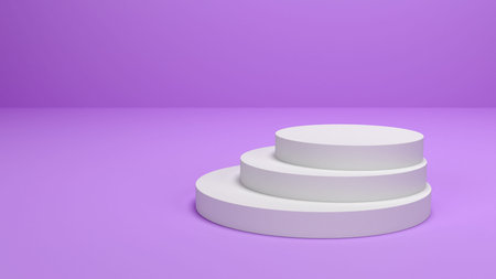 White disks lying on top of each other eccentrically in the form of a staircase. 3D render.の写真素材