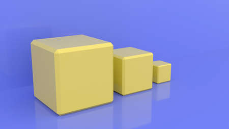 Yellow geometric bodies in a blue interior.の写真素材