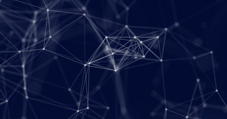 Abstract volatile microcosm. Atoms in the form of white dots and structural bonds between them in...